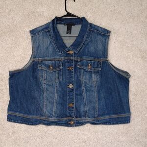 Lane Bryant Cropped Button-Down Denim Vest Women's Plus Size 26 Stretch Pockets